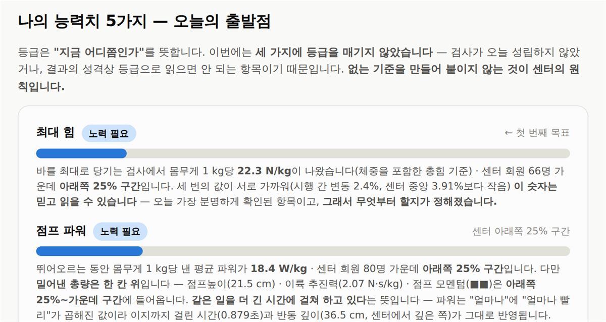 능력치 — 최대 힘과 점프 파워