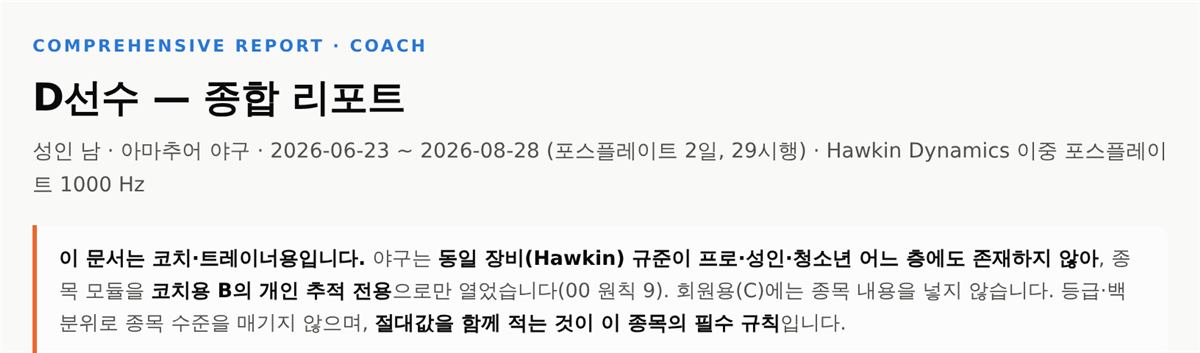 코치용 종합 리포트 머리말 — 이 문서의 조건
