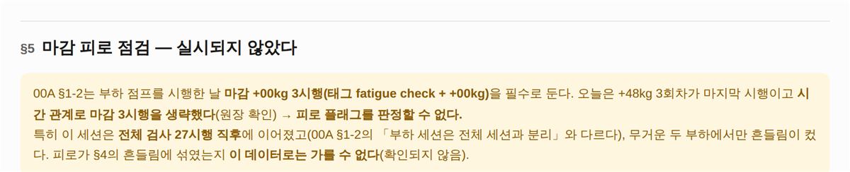 §5 마감 피로 점검 — 실시되지 않았다